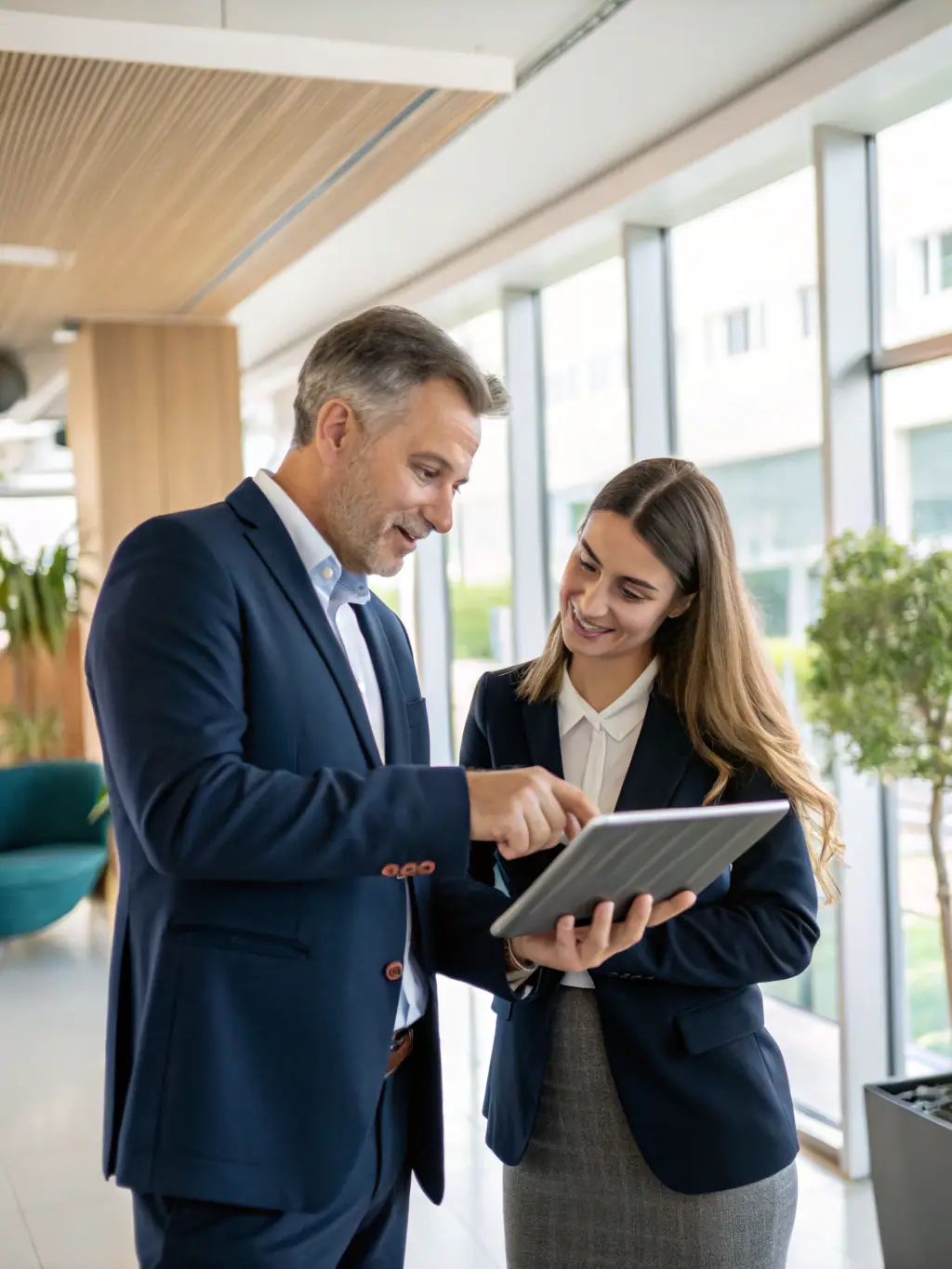 A consultant advising a client in a modern office setting, highlighting AAA Fox Enterprises' IT consultancy and professional services.