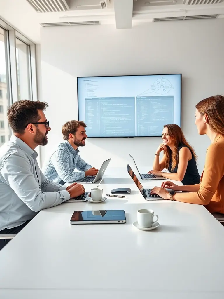 A team of software developers collaborating on a project, showcasing AAA Fox Enterprises' expertise in creating custom software solutions.